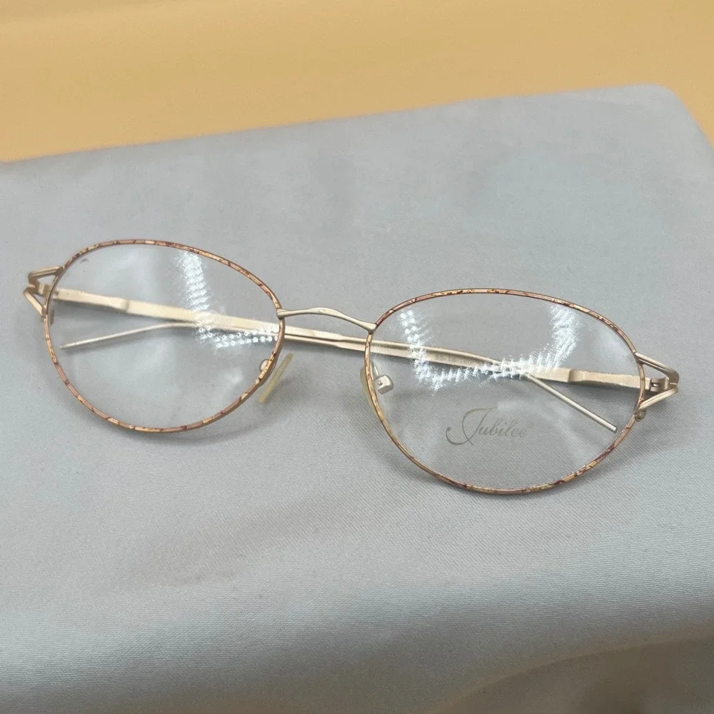 Jubilee Gold Brown Oval Eyeglass Frames 55-18-140 Metal Engraved Temples